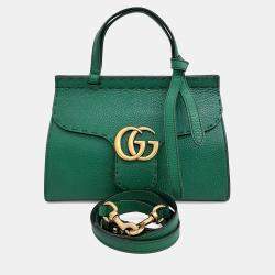 Pre Owned Gucci Green Leather GG Marmont Mini Tote and Shoulder Bag