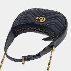 Pre Owned Gucci Black Leather Marmont Half Moon Mini Shoulder Bag