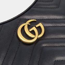 Pre Owned Gucci Black Leather Marmont Half Moon Mini Shoulder Bag