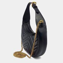 Pre Owned Gucci Black Leather Marmont Half Moon Mini Shoulder Bag