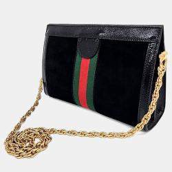 مملوكة مسبقًا Gucci Black Suede Ophidia GG Suede Shoulder Bag