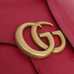 Pre Owned حقيبة يد كتف غوتشي مارمونت جلد حمراء