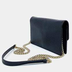 Pre Owned Gucci Black Leather Interlocking Chain Crossbody Bag