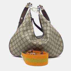 مملوكة مسبقًا حقيبة غوتشي أتاشيه كانفاس مطلية بيج وبني بحجم متوسط