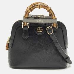 Pre Owned Gucci Bamboo Diana Mini Black Leather Dome Satchel