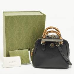 Pre Owned Gucci Bamboo Diana Mini Black Leather Dome Satchel