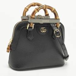 Pre Owned Gucci Bamboo Diana Mini Black Leather Dome Satchel