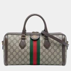 Pre Owned Gucci Brown Medium GG Supreme Ophidia Top Handle Bag