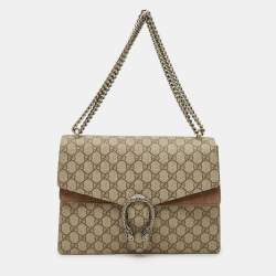 Pre Owned Gucci Dionysus Medium Beige GG Supreme Canvas and Suede Shoulder Bag