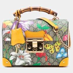 مملوكة مسبقًا Gucci Brown Small GG Supreme Flora Bamboo Padlock Satchel