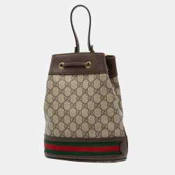 مملوكة مسبقًا Gucci Brown Small GG Supreme Ophidia Web Bucket Bag