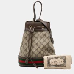 مملوكة مسبقًا Gucci Brown Small GG Supreme Ophidia Web Bucket Bag