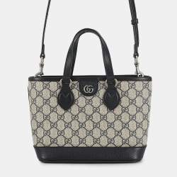 مملوكة مسبقًا Gucci Double G Offdia Small Tote Bag Navy/Beige Gg Supreme Leather