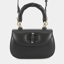 Pre Owned Gucci Bamboo 1947 Black Champagne Small Top Handle GHW