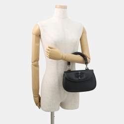 Pre Owned حقيبة يد علوية صغيرة قماش بامبو 1947 شامبين أسود غوتشي دبوس ذهبي