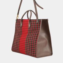 مملوكة مسبقًا حقيبة يد غوتشي إنترلوكينغ جي جلد توييد متعددة الألوان/بنية/حمراء