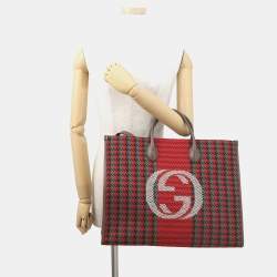 مملوكة مسبقًا حقيبة يد غوتشي إنترلوكينغ جي جلد توييد متعددة الألوان/بنية/حمراء