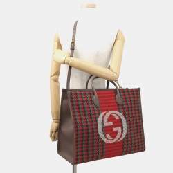 مملوكة مسبقًا حقيبة يد غوتشي إنترلوكينغ جي جلد توييد متعددة الألوان/بنية/حمراء