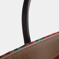 مملوكة مسبقًا حقيبة يد غوتشي إنترلوكينغ جي جلد توييد متعددة الألوان/بنية/حمراء