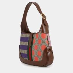 Pre Owned حقيبة غووتشي جاكي 1961 جلد GG سوبرم بطبعة هندسية بيج/بني/متعدد الألوان حجم صغير