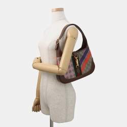 Pre Owned حقيبة غووتشي جاكي 1961 جلد GG سوبرم بطبعة هندسية بيج/بني/متعدد الألوان حجم صغير