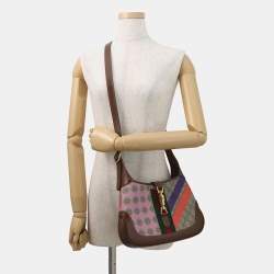 Pre Owned حقيبة غووتشي جاكي 1961 جلد GG سوبرم بطبعة هندسية بيج/بني/متعدد الألوان حجم صغير