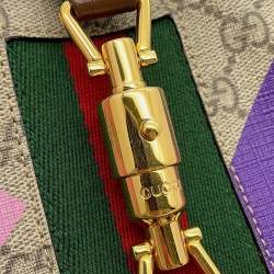 Pre Owned حقيبة غووتشي جاكي 1961 جلد GG سوبرم بطبعة هندسية بيج/بني/متعدد الألوان حجم صغير