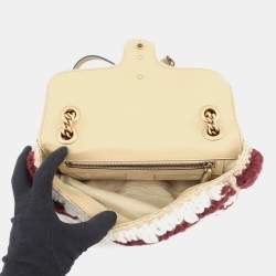 Pre Owned Gucci Gg Marmont Knit Shoulder Bag Bordeaux/White Wool Leather