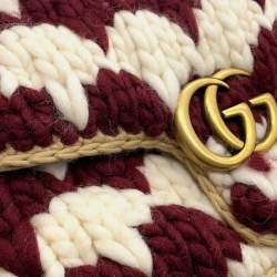 Pre Owned Gucci Gg Marmont Knit Shoulder Bag Bordeaux/White Wool Leather