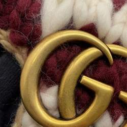 Pre Owned Gucci Gg Marmont Knit Shoulder Bag Bordeaux/White Wool Leather