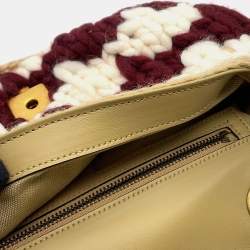 Pre Owned Gucci Gg Marmont Knit Shoulder Bag Bordeaux/White Wool Leather