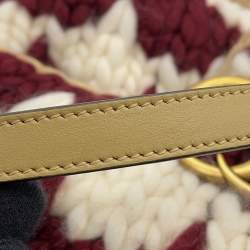 Pre Owned Gucci Gg Marmont Knit Shoulder Bag Bordeaux/White Wool Leather