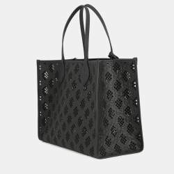 مملوكة مسبقًا حقيبة يد غوتشي بجلد أسود مزخرفة مع تفريغات بحجم متوسط