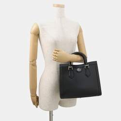 Pre Owned حقيبة يد غوتشي ديانا متوسطة جلد سوداء
