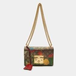 Pre Owned Gucci Padlock Small Multicolor Tian Print GG Supreme Canvas Shoulder Bag