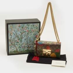 Pre Owned Gucci Padlock Small Multicolor Tian Print GG Supreme Canvas Shoulder Bag