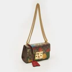 Pre Owned Gucci Padlock Small Multicolor Tian Print GG Supreme Canvas Shoulder Bag