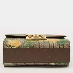 Pre Owned Gucci Padlock Small Multicolor Tian Print GG Supreme Canvas Shoulder Bag