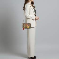 Pre Owned Gucci Padlock Small Multicolor Tian Print GG Supreme Canvas Shoulder Bag