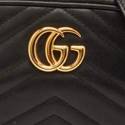 Pre Owned حقيبة كتف غوتشي مارمونت جي جي ميني جلد ماتيلاسيه أسود كاميرا