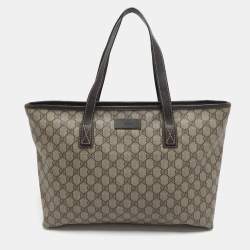 Pre Owned Gucci Beige/Brown GG Coated Canvas and Leather Shopper Tote