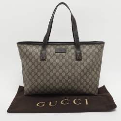 Pre Owned Gucci Beige/Brown GG Coated Canvas and Leather Shopper Tote