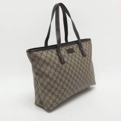 Pre Owned Gucci Beige/Brown GG Coated Canvas and Leather Shopper Tote