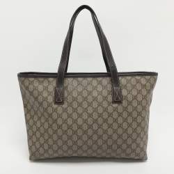 Pre Owned Gucci Beige/Brown GG Coated Canvas and Leather Shopper Tote