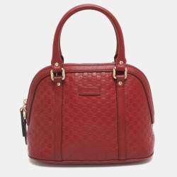 Pre Owned Gucci Nice Mini Red Microguccissima Leather Dome Bag