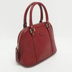 Pre Owned Gucci Nice Mini Red Microguccissima Leather Dome Bag