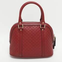 Pre Owned Gucci Nice Mini Red Microguccissima Leather Dome Bag