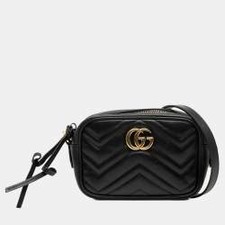 Pre Owned Gucci Black Mini GG Marmont Matelasse Leather Crossbody