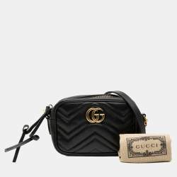 Pre Owned Gucci Black Mini GG Marmont Matelasse Leather Crossbody