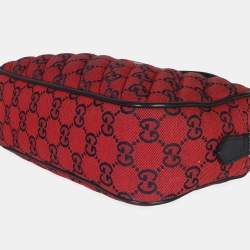 Pre Owned حقيبة كاميرا غوتشي GG مارمونت حمراء صغيرة قماش مبطن قطريًا GG